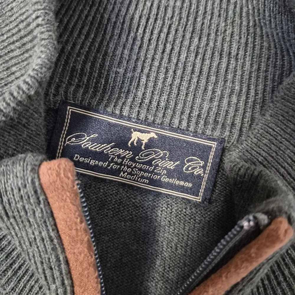 Southern Point Co Quarter Zip Mens Medium Green Hayward Cotton Sweater Heritage